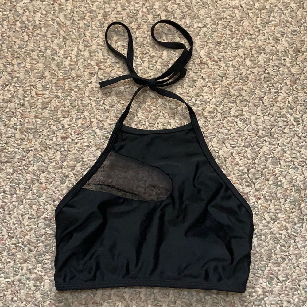High neck halter mesh bikini top